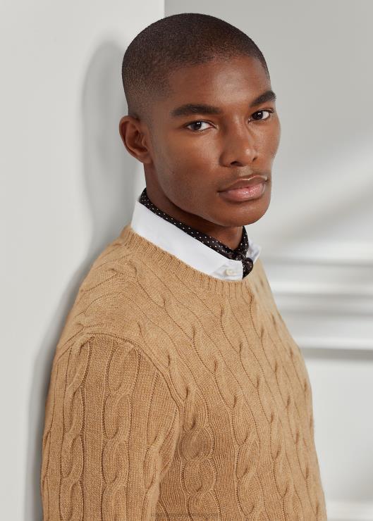 jersey de ochos de cachemir hombres mezcla de camello Ralph Lauren 2XR2V70