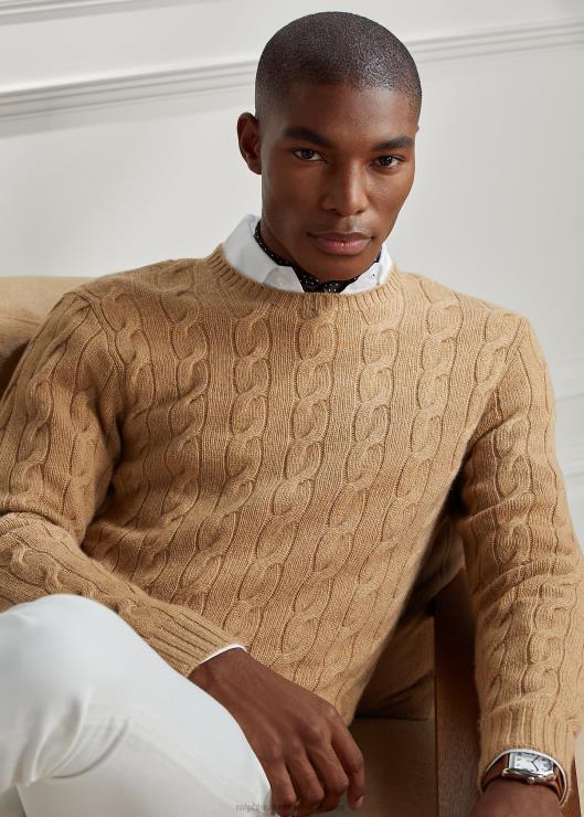 jersey de ochos de cachemir hombres mezcla de camello Ralph Lauren 2XR2V70