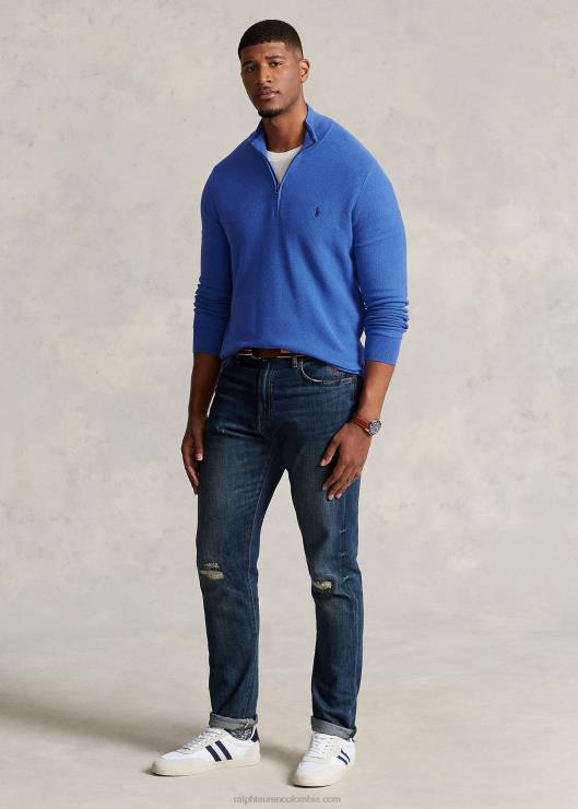 jersey de punto de malla de algodón con media cremallera hombres azul piedra de doncella Ralph Lauren 2XR2V1917