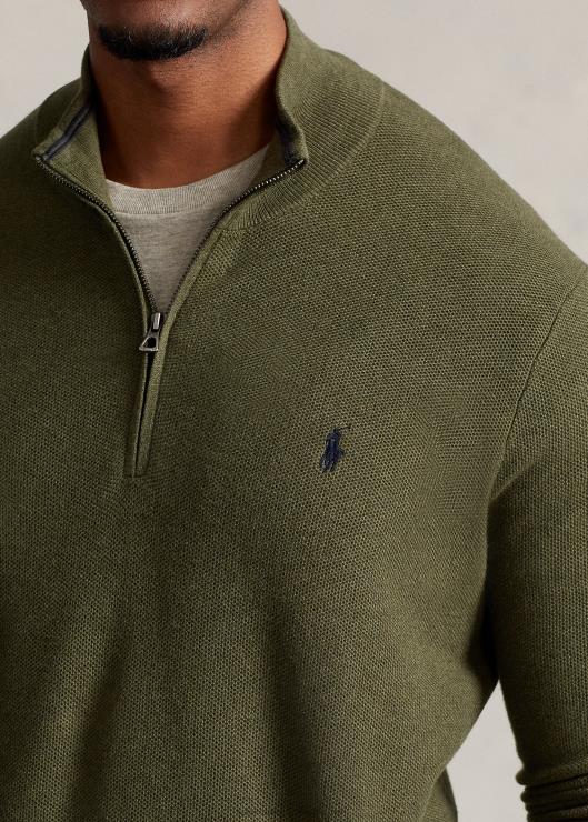 jersey de punto de malla de algodón con media cremallera hombres brezo oliva clásico Ralph Lauren 2XR2V1913