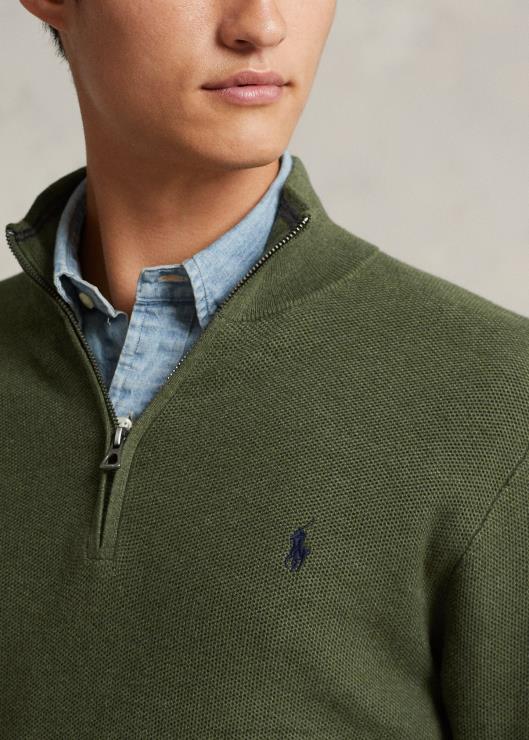 jersey de punto de malla de algodón con media cremallera hombres brezo oliva clásico Ralph Lauren 2XR2V514