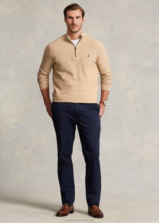 jersey de punto de malla de algodón con media cremallera hombres mezcla de camello Ralph Lauren 2XR2V1916