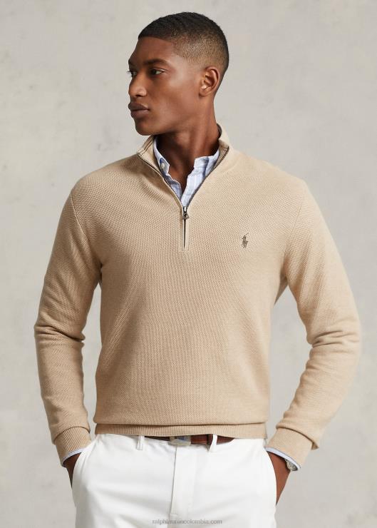 jersey de punto de malla de algodón con media cremallera hombres mezcla de camello Ralph Lauren 2XR2V512