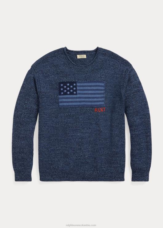 suéter con bandera de algodón y cuello vuelto hombres marga azul Ralph Lauren 2XR2V1085