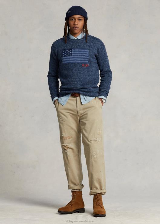 suéter con bandera de algodón y cuello vuelto hombres marga azul Ralph Lauren 2XR2V1085