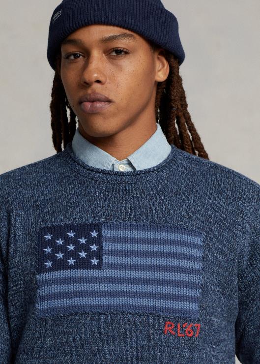 suéter con bandera de algodón y cuello vuelto hombres marga azul Ralph Lauren 2XR2V1085