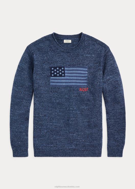 suéter con bandera de algodón y cuello vuelto hombres marga azul Ralph Lauren 2XR2V1807