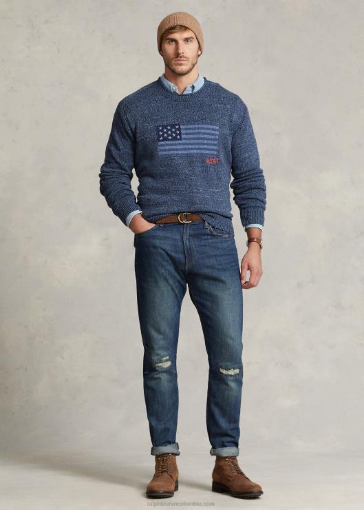 suéter con bandera de algodón y cuello vuelto hombres marga azul Ralph Lauren 2XR2V1807