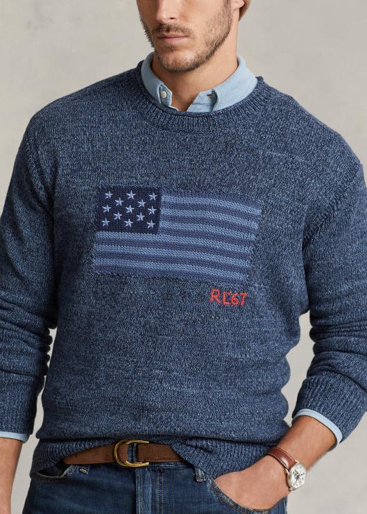 suéter con bandera de algodón y cuello vuelto hombres marga azul Ralph Lauren 2XR2V1807