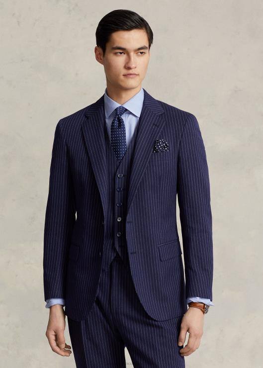 traje de tres piezas dobby a rayas diplomáticas hombres azul marino/crema Ralph Lauren 2XR2V1226