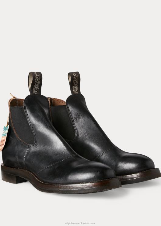 bota chelsea de piel bruñida a mano hombres negro Ralph Lauren 2XR2V2141