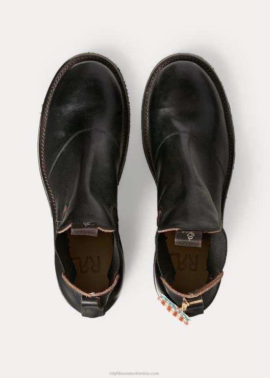 bota chelsea de piel bruñida a mano hombres negro Ralph Lauren 2XR2V2141