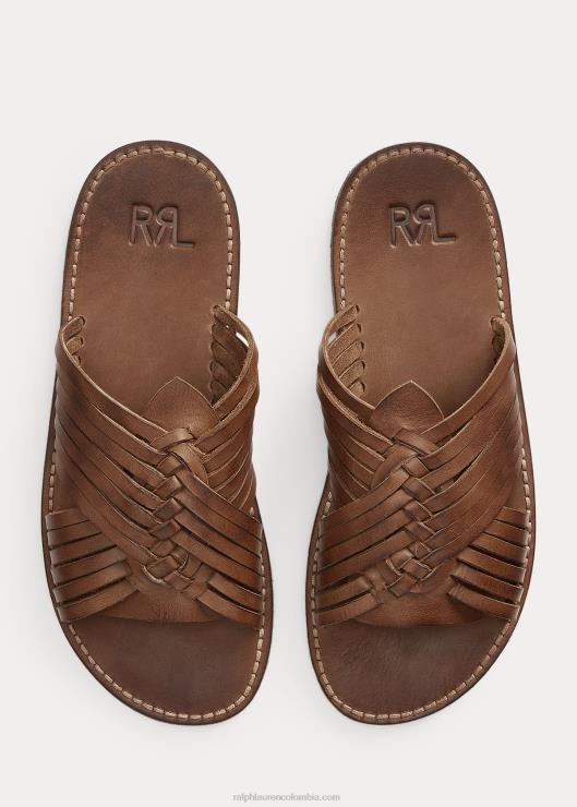 sandalia de piel trenzada hombres marron oscuro Ralph Lauren 2XR2V2126