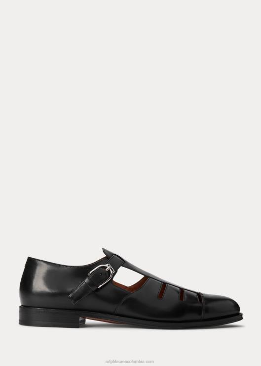 sandalias de pescador de piel de becerro bruñida hombres negro Ralph Lauren 2XR2V2148