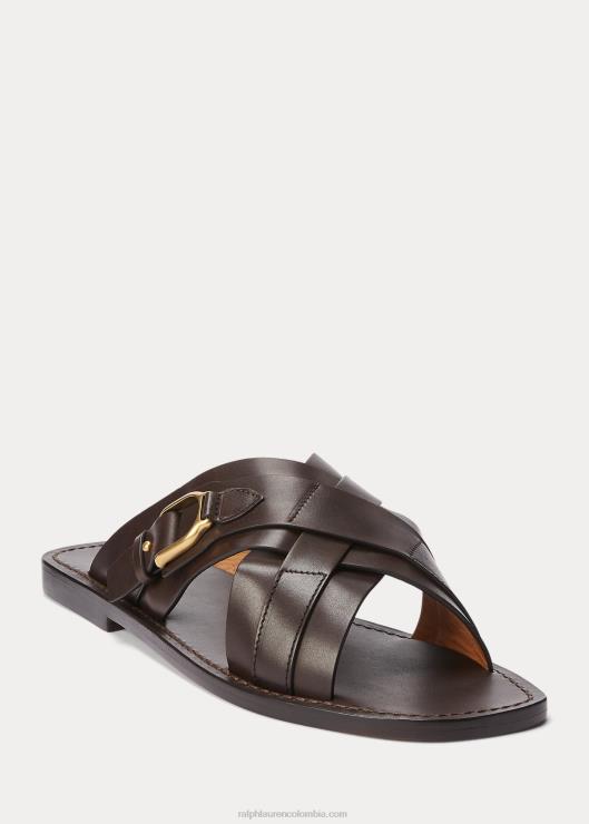 sandalias tipo chanclas Welington de piel de becerro hombres marron oscuro Ralph Lauren 2XR2V2149
