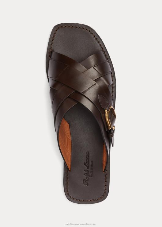 sandalias tipo chanclas Welington de piel de becerro hombres marron oscuro Ralph Lauren 2XR2V2149