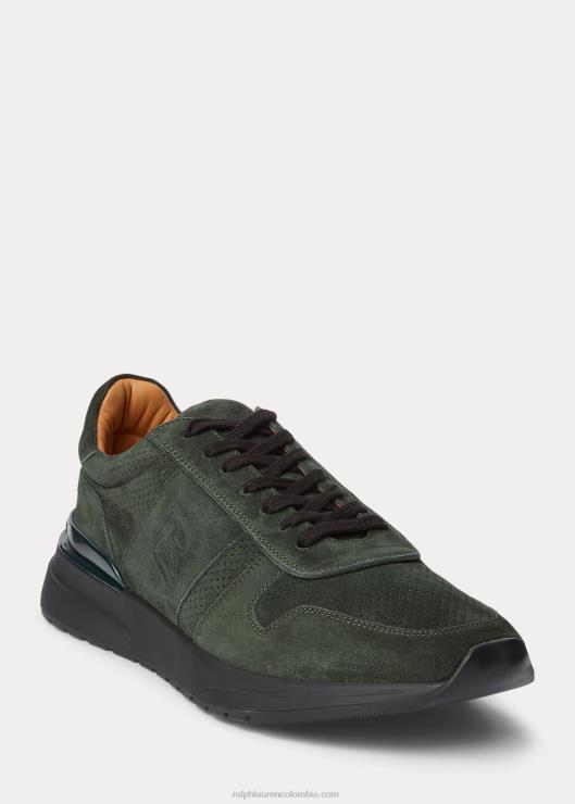 tenis Ethan de ante de becerro hombres verde oscuro de carreras Ralph Lauren 2XR2V1942