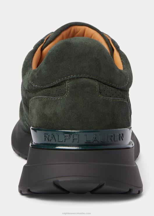 tenis Ethan de ante de becerro hombres verde oscuro de carreras Ralph Lauren 2XR2V1942