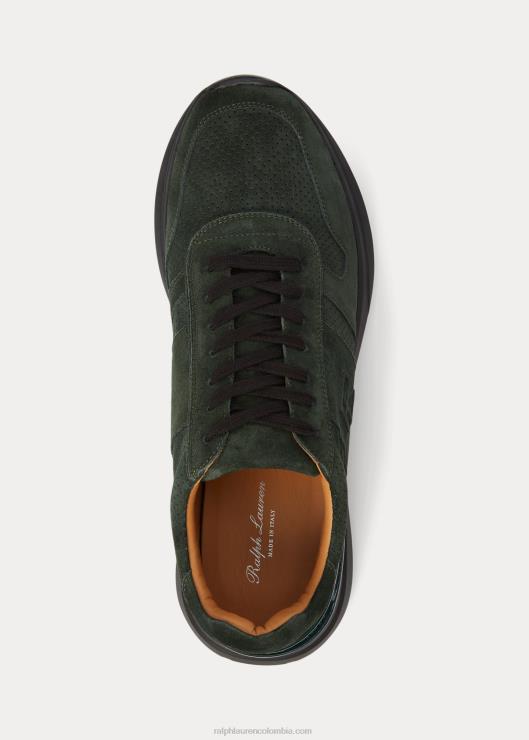 tenis Ethan de ante de becerro hombres verde oscuro de carreras Ralph Lauren 2XR2V1942