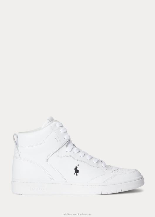 tenis altos Court de piel hombres blanco negro Ralph Lauren 2XR2V2001