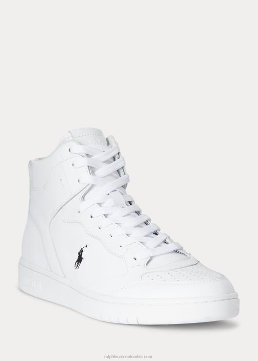 tenis altos Court de piel hombres blanco negro Ralph Lauren 2XR2V2001