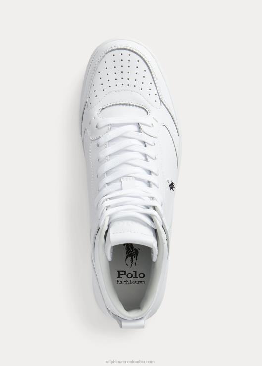 tenis altos Court de piel hombres blanco negro Ralph Lauren 2XR2V2001