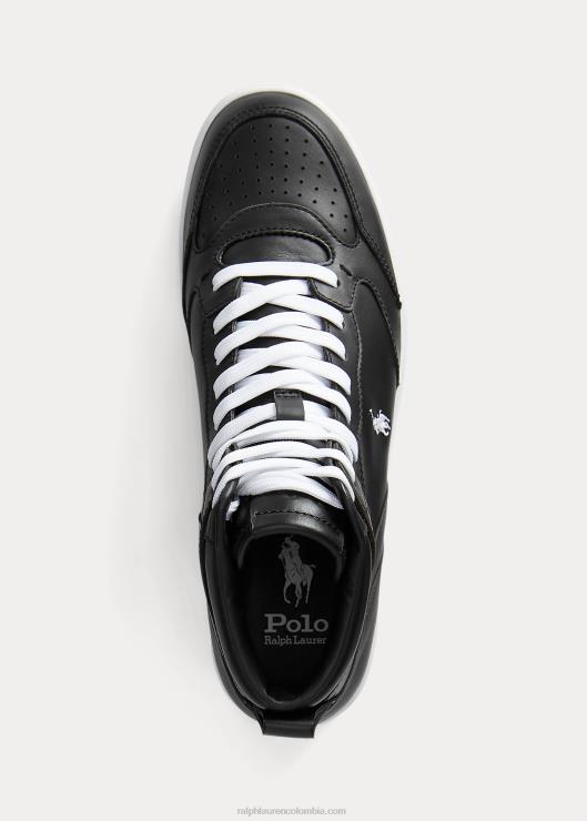tenis altos Court de piel hombres blanco negro Ralph Lauren 2XR2V2002