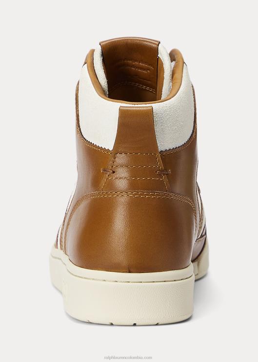tenis altos Court de piel y ante hombres bronceado bruñido Ralph Lauren 2XR2V2003