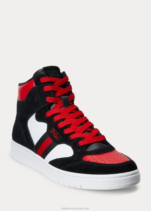 tenis altos Court de piel y ante hombres negro/blanco/rojo Ralph Lauren 2XR2V1986