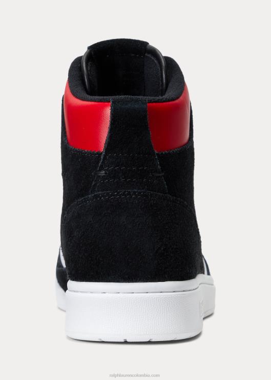 tenis altos Court de piel y ante hombres negro/blanco/rojo Ralph Lauren 2XR2V1986