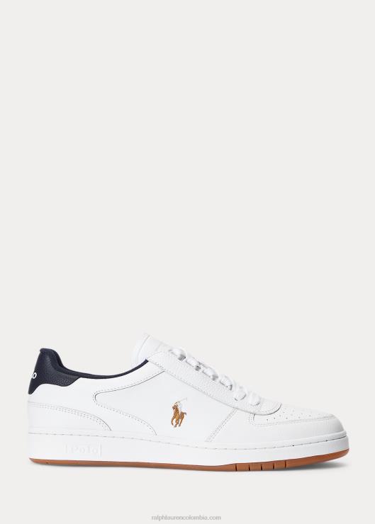 tenis bajos Court de piel hombres naval Blanca Ralph Lauren 2XR2V1991