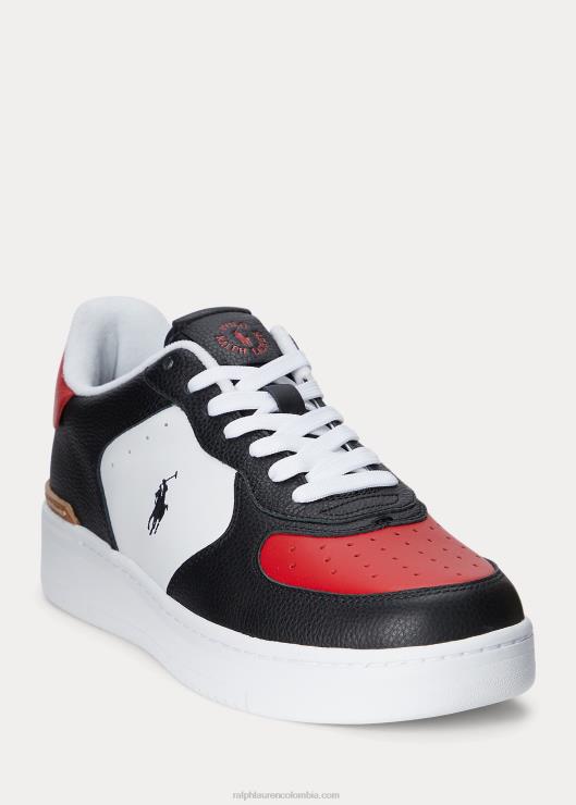 tenis de cuero masters court hombres negro/blanco/rojo Ralph Lauren 2XR2V2008