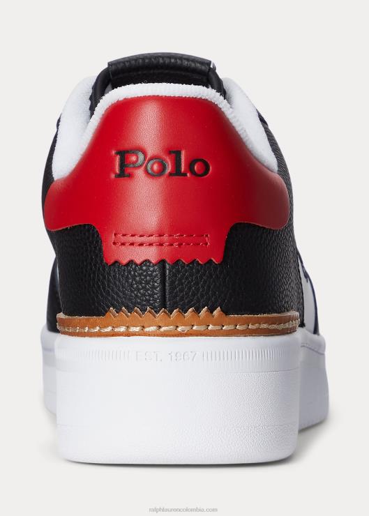 tenis de cuero masters court hombres negro/blanco/rojo Ralph Lauren 2XR2V2008