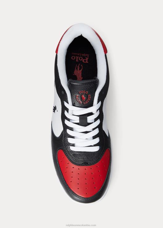 tenis de cuero masters court hombres negro/blanco/rojo Ralph Lauren 2XR2V2008