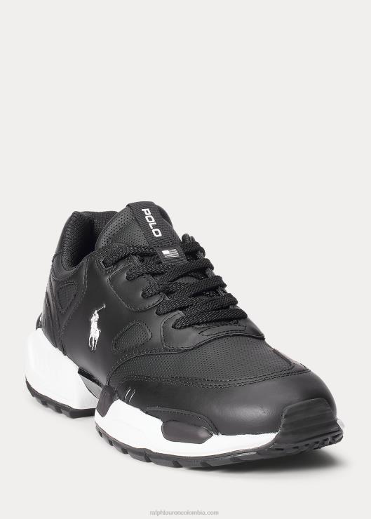 tenis jogger con paneles de cuero hombres negro Ralph Lauren 2XR2V1969