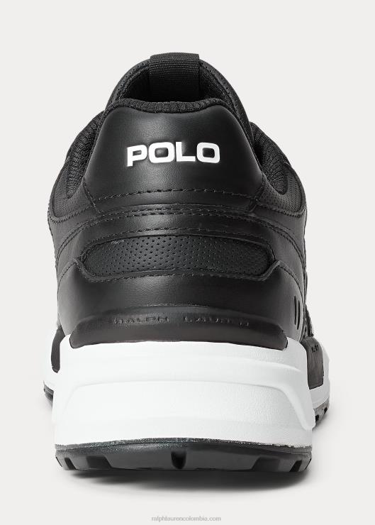 tenis jogger con paneles de cuero hombres negro Ralph Lauren 2XR2V1969