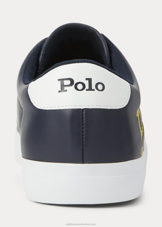 zapatillas Longwood de piel con logo hombres azul marino/amarillo/blanco Ralph Lauren 2XR2V2023