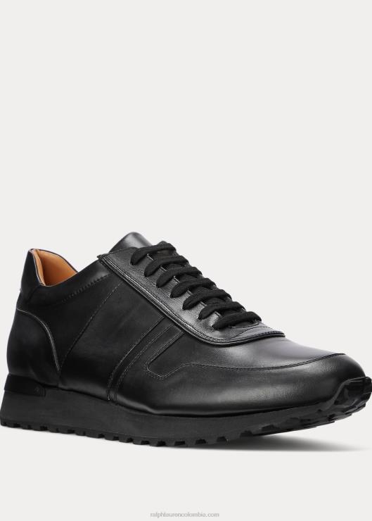 zapatillas ethan de piel de becerro hombres negro Ralph Lauren 2XR2V1947