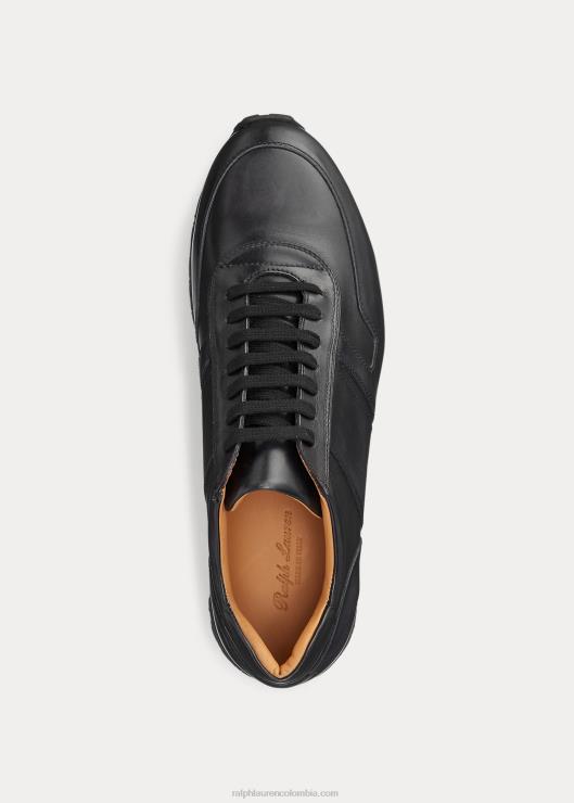 zapatillas ethan de piel de becerro hombres negro Ralph Lauren 2XR2V1947