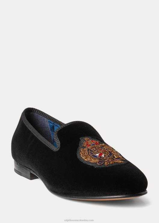 pantuflas de terciopelo con escudo paxton hombres negro Ralph Lauren 2XR2V2104
