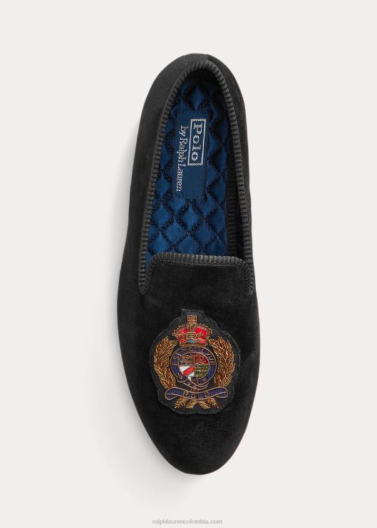 pantuflas de terciopelo con escudo paxton hombres negro Ralph Lauren 2XR2V2104