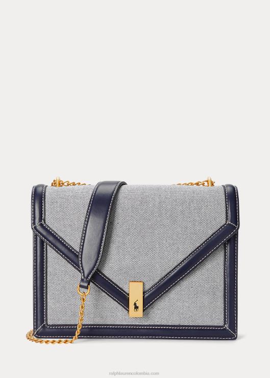bolso de lona tipo sobre con cadena polo id mujer azul marino/crema Ralph Lauren 2XR2V5166