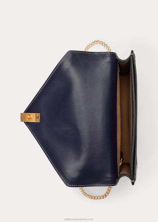 bolso de lona tipo sobre con cadena polo id mujer azul marino/crema Ralph Lauren 2XR2V5166