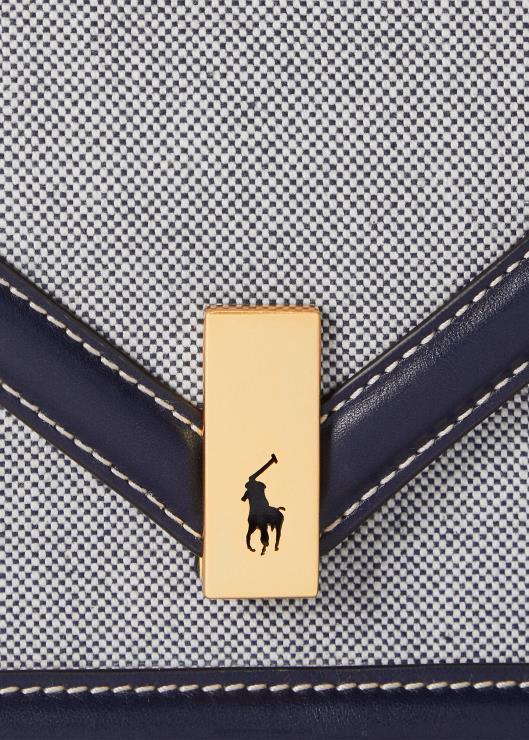 bolso de lona tipo sobre con cadena polo id mujer azul marino/crema Ralph Lauren 2XR2V5166