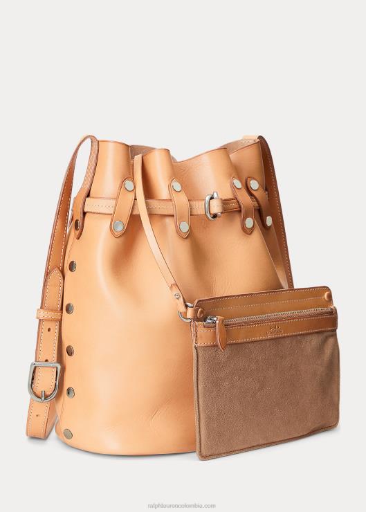 bolso bombonera Bellport grande con tachuelas y vachetta mujer natural Ralph Lauren 2XR2V5203