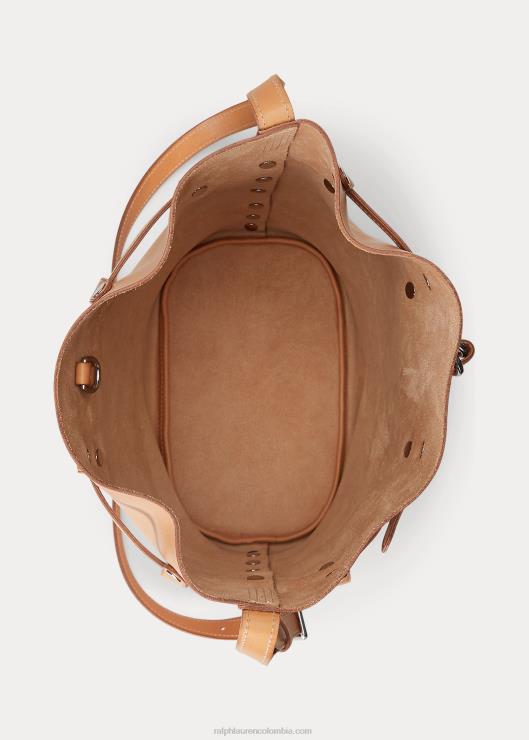 bolso bombonera Bellport grande con tachuelas y vachetta mujer natural Ralph Lauren 2XR2V5203