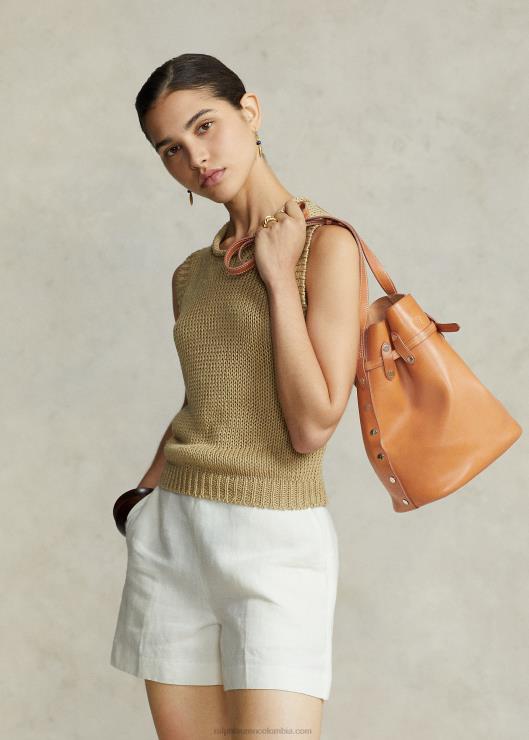 bolso bombonera Bellport grande con tachuelas y vachetta mujer natural Ralph Lauren 2XR2V5203