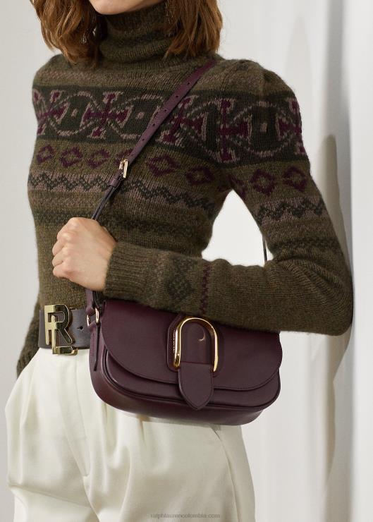 bolsa de hombro Weington de piel de becerro mujer Burdeos Ralph Lauren 2XR2V5280