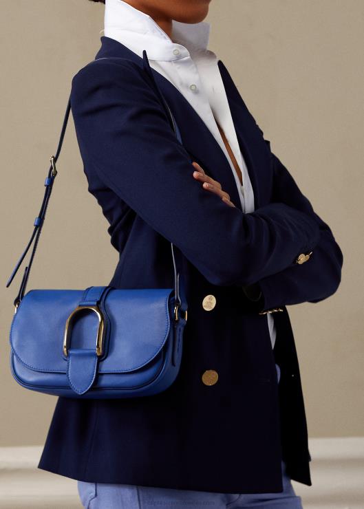 bolsa de hombro Weington de piel de becerro mujer azul medio Ralph Lauren 2XR2V5277