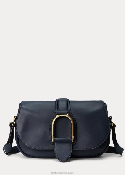 bolsa de hombro Weington de piel de becerro mujer marina marina Ralph Lauren 2XR2V5285
